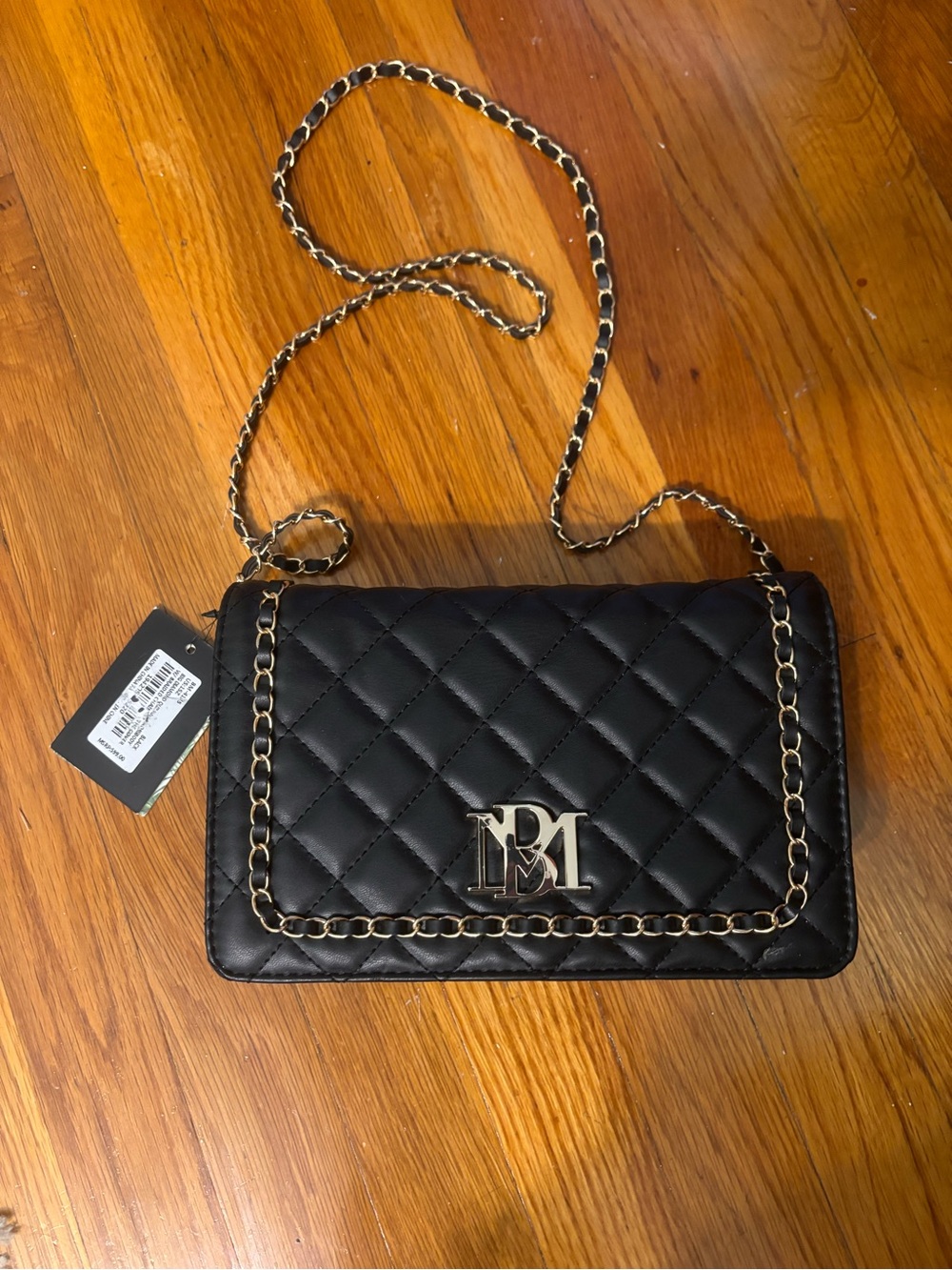 Badgley mischka Quilted Black Chain-Trim Crossbody Bag